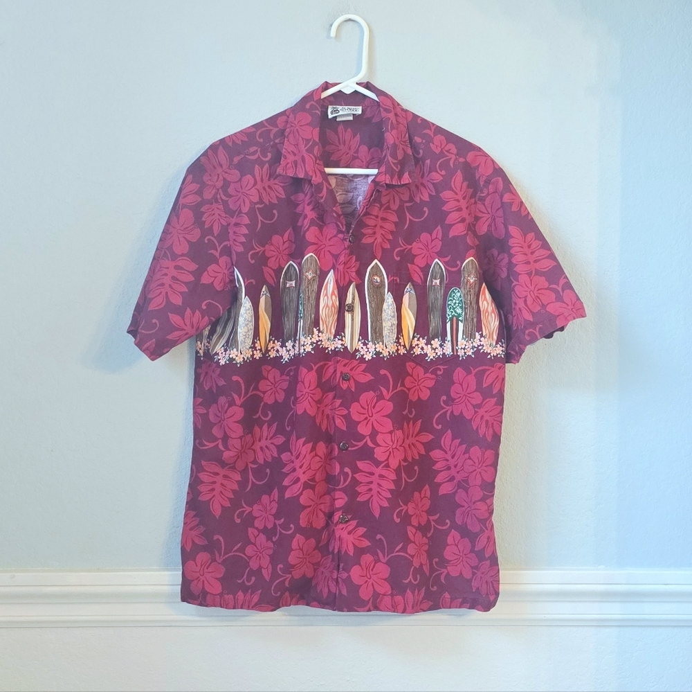 Men's Burgundy Floral Surfboard Shirt